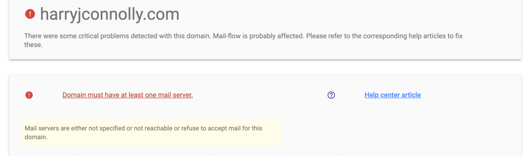 domain must have at least one mail server error message
